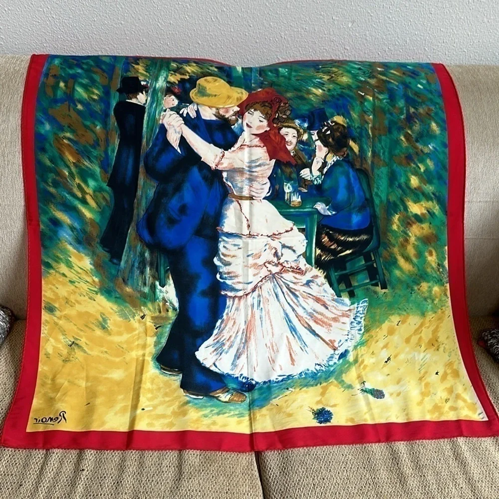 Vintage Renoir art reproduction “dance at Bougival” crepe silk scarf